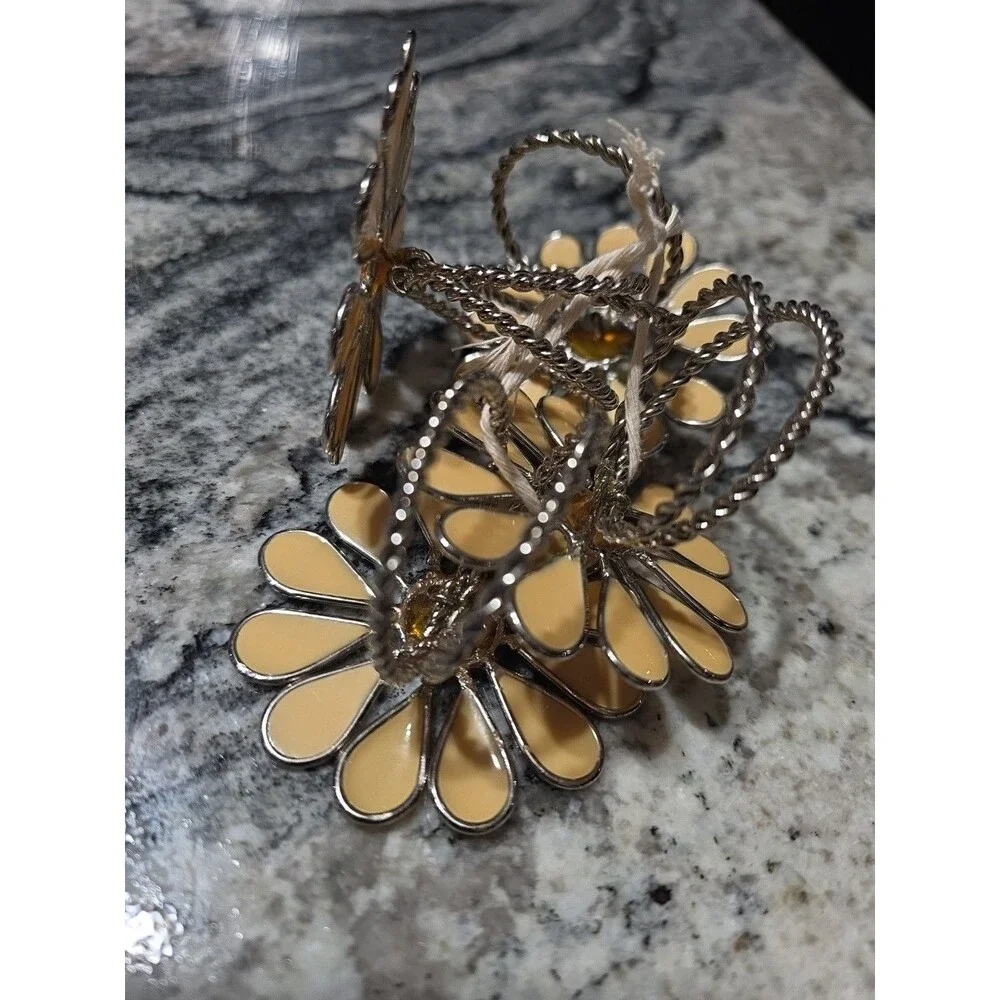 Napkin rings set of 4 daisy Metal Amber Flower Table Decor Enamel